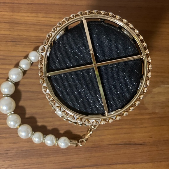 Metallic Cage Evening Bag with Pearls & Rhinestones Bucket Clutch Purse - Picture 5 of 14